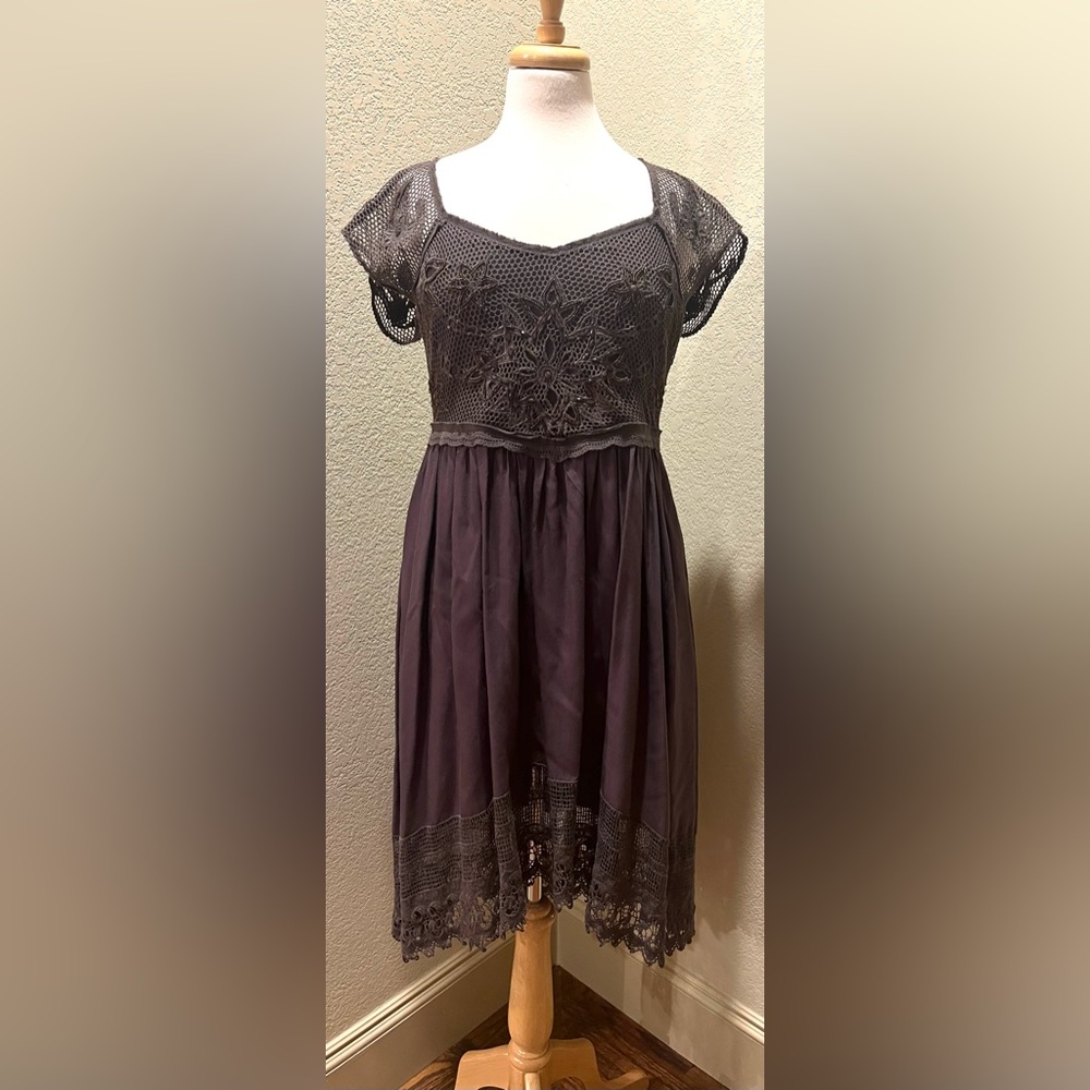 VTG Free People Embellished Lace Beaded Midi Hi Lo Dress S